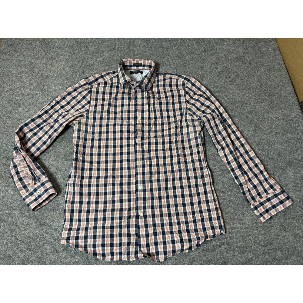 Banana Republic Dress Shirt Mens M 15.5 Blue Plaid Non Iron Camden Fit Cotton LS